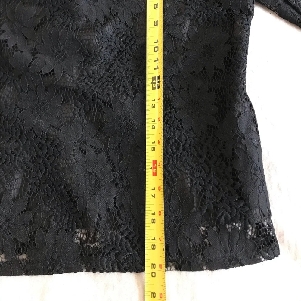 Beautiful Black Lace Top with Ruffle Sleeves By SHIRELY Size Medium - Picture 9 of 16